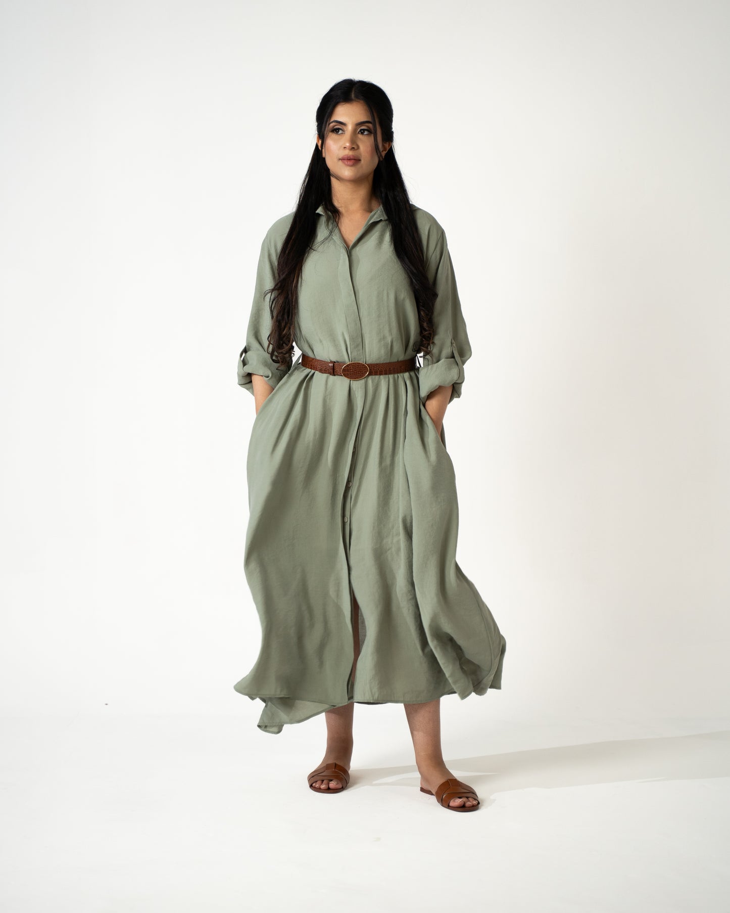 Sahara Modal Shirt Dress – Sage - Brand By BIBI