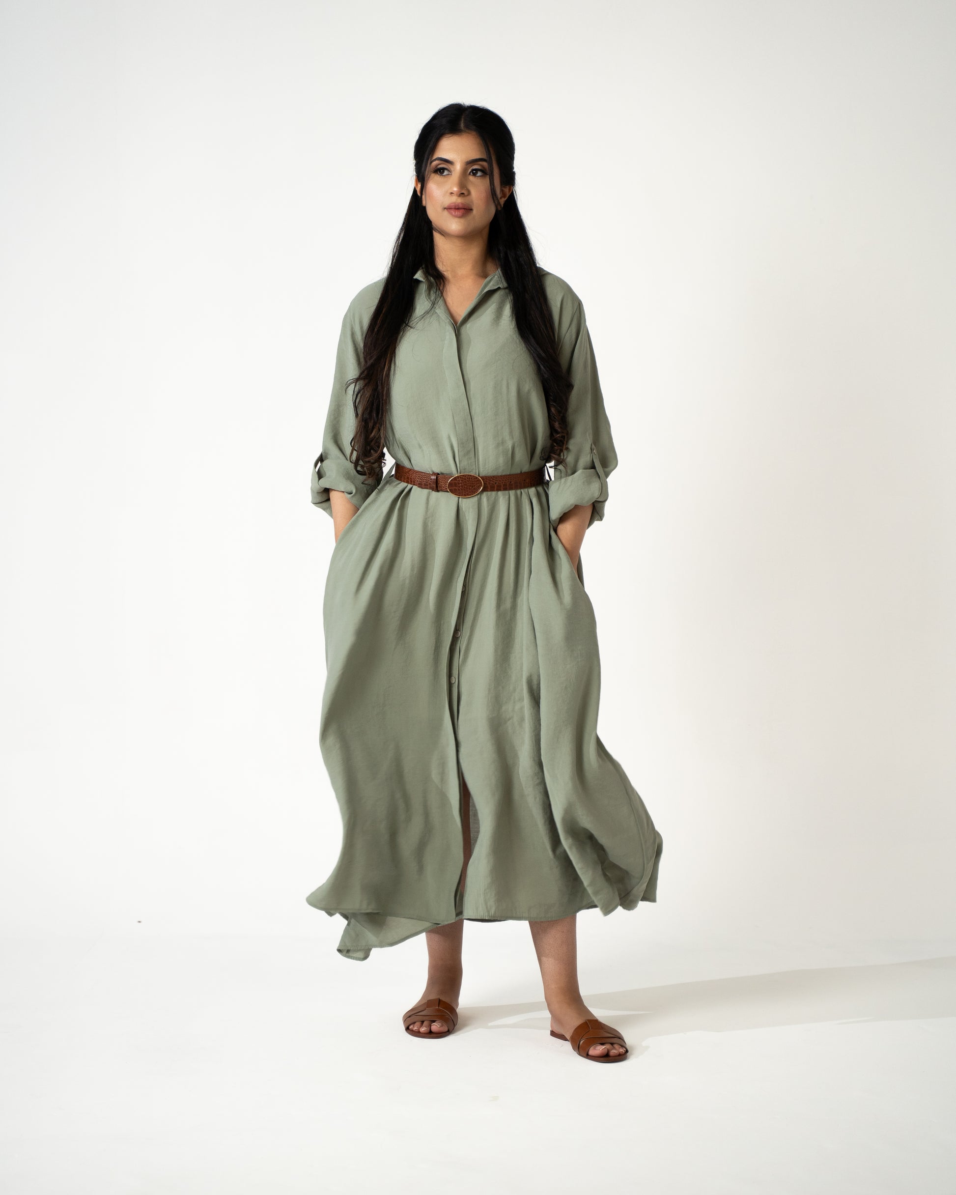 Sahara Modal Shirt Dress – Sage - Brand By BIBI