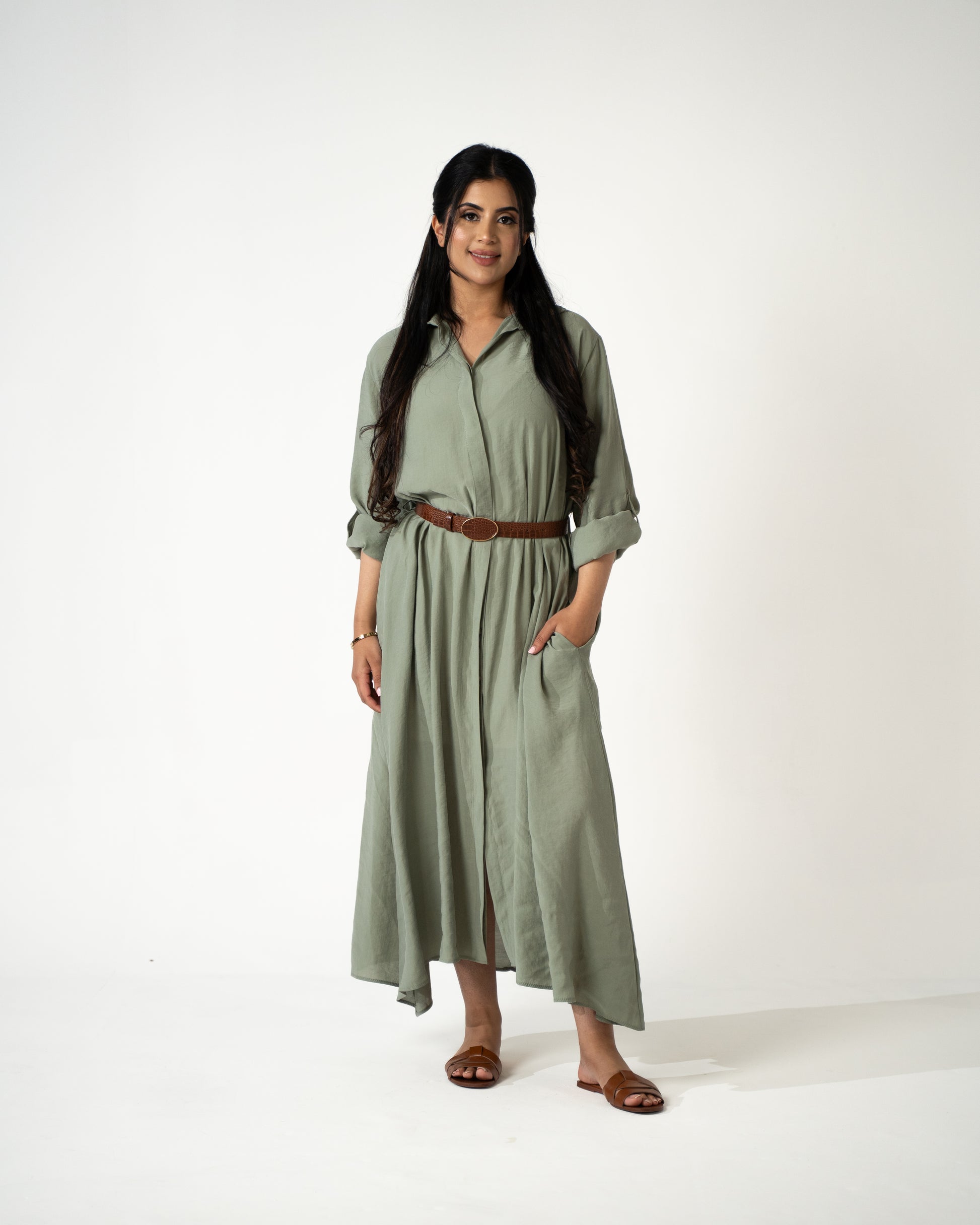 Sahara Modal Shirt Dress – Sage - Brand By BIBI