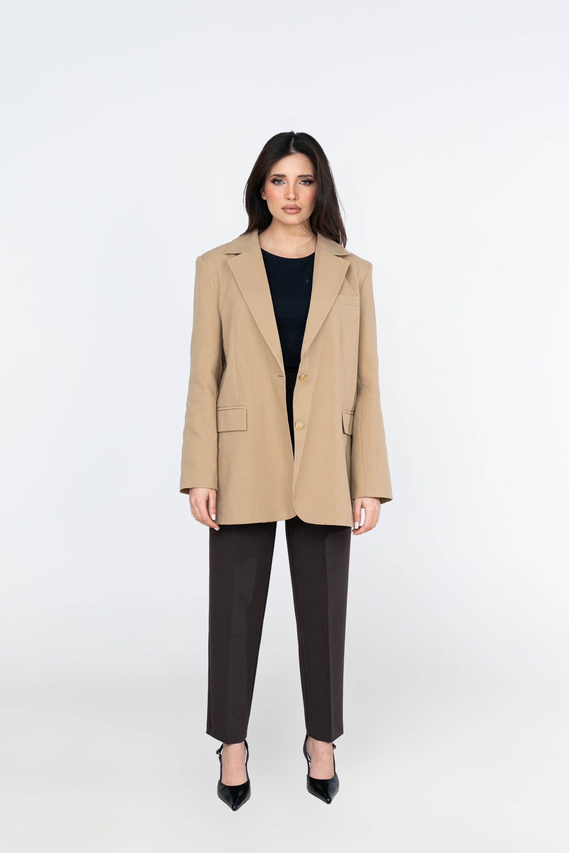 Linen Blend Blazer - Sand - Brand By BIBI