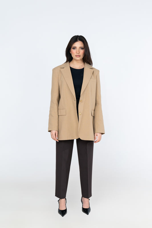 Linen Blend Blazer - Sand - Brand By BIBI