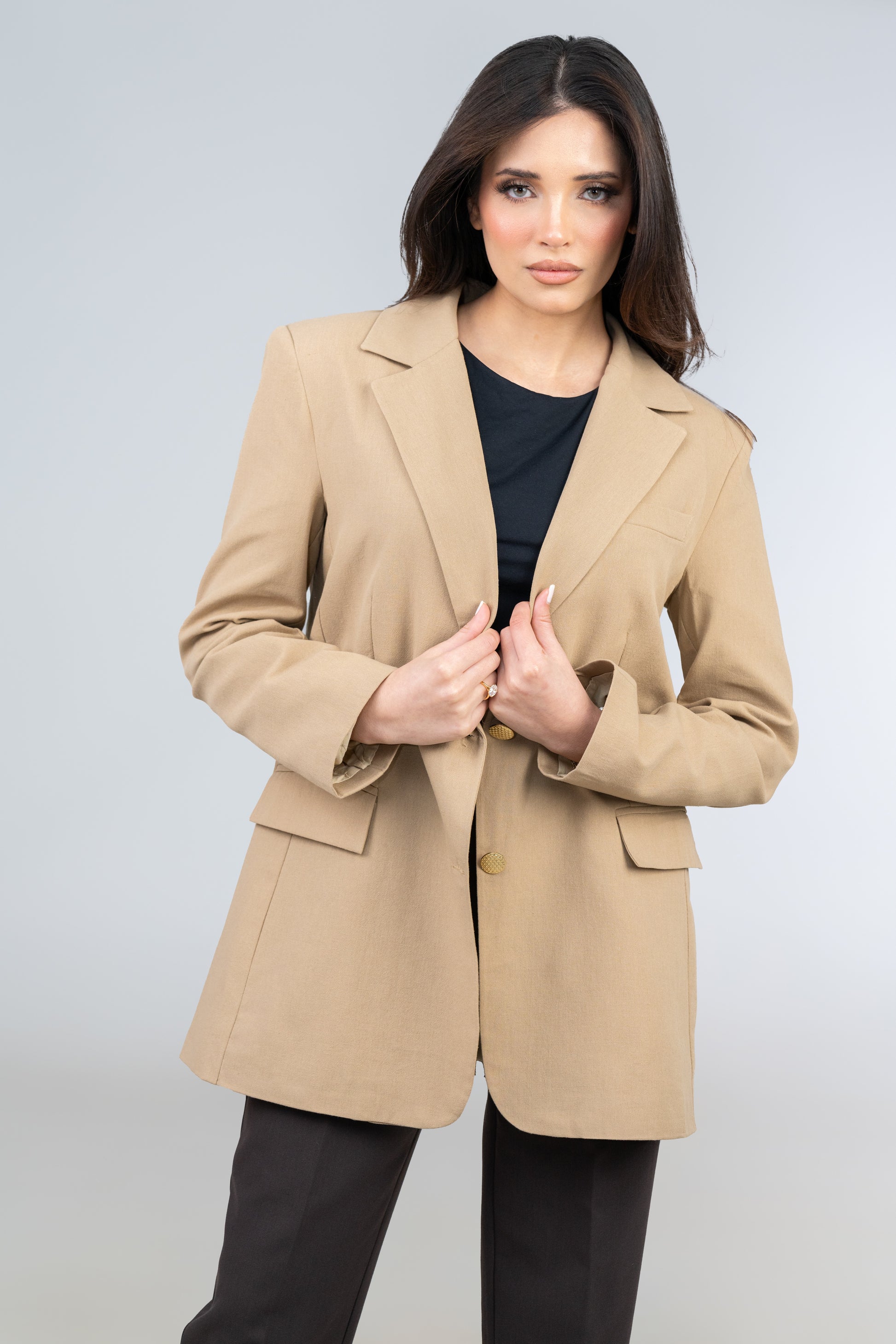 Linen Blend Blazer - Sand - Brand By BIBI