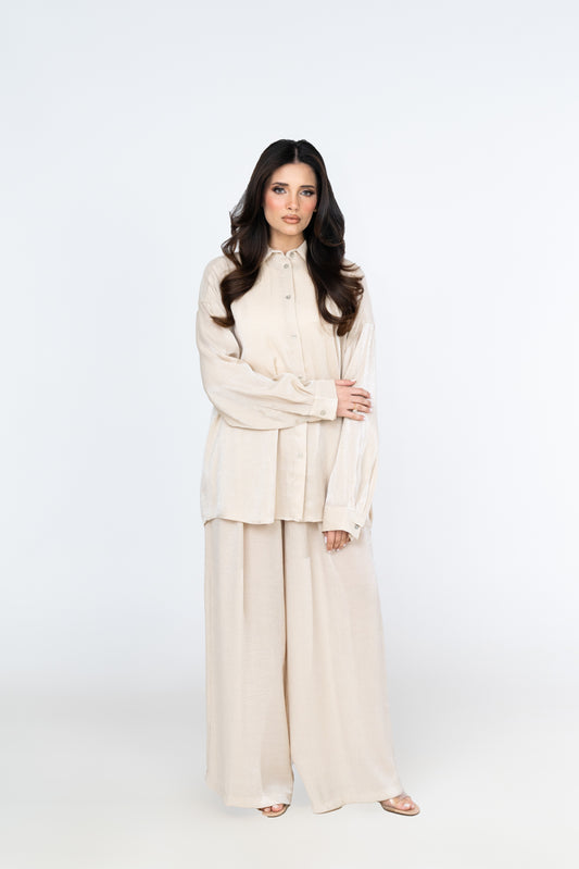 Relaxed Fit Textured Co-Ord - Ecru - Brand By BIBI
